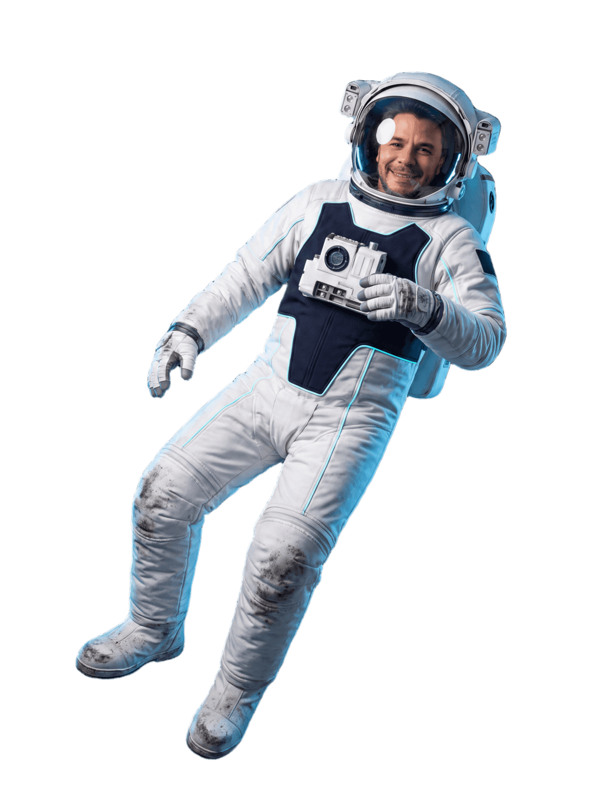 Hugo Melo em traje espacial